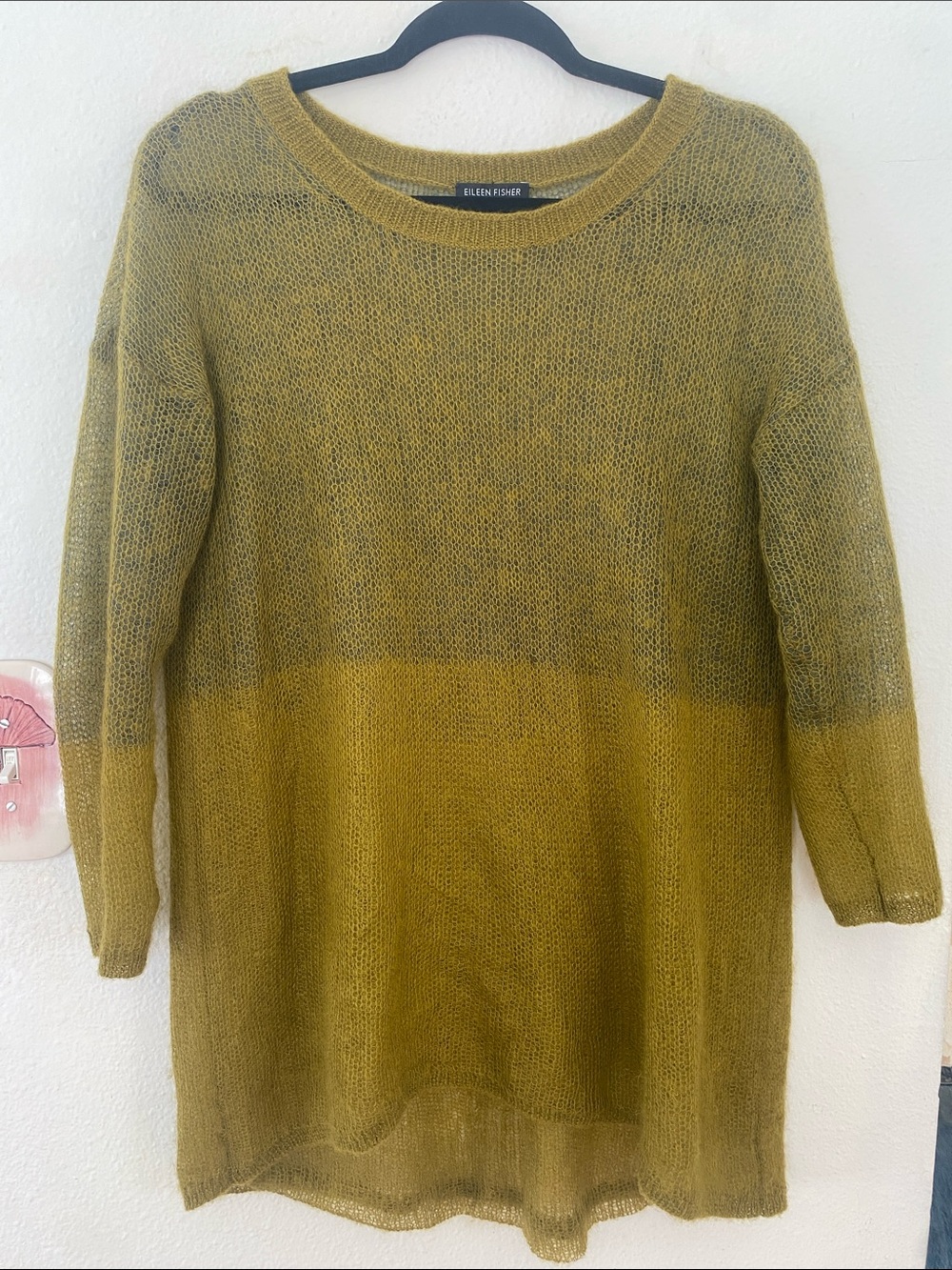 Eileen Fisher Olive Two-Tone Scoop Neck Knit Sweater